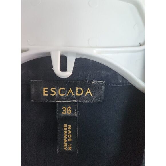 Escada Dark Navy Blue Band Collar Tule Front Detail Made in Germany Blouse EU36 - Picture 6 of 11